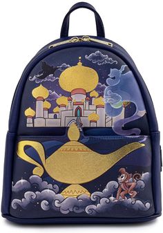 the beauty and the beast backpack is on display in front of a white background with clouds