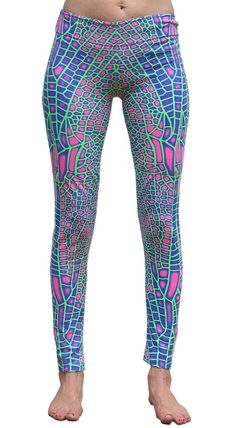 Trippy tights, Acid Dragonfly. Stretch leggings, Hand-printed cotton lycra leggings. UV active psych Multicolor Stretch Yoga Pants For Festivals, Multicolor Fitted Footless Leggings, Dragonfly Eyes, Funky Leggings, Lycra Leggings, Stretch Leggings, Horse Stuff, Yoga Wear, Wide Waistband