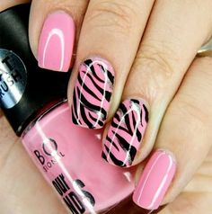 Zebra Stripe Nails, Pink Zebra Nails, Zebra Nail Art, Zebra Nails, Cherry Flower, Animal Print Nails, Nail Swag, Pretty Nail Art