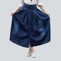 Bring your streetwear style to the next level with our 2023 Spring-Summer Collection dark-wash cut-and-flare jean skirt! With its high-waist silhouette. rubber closure and edgy distressed pattern. this denim skirt is the perfect blend of contemporary fashion and nostalgic grunge.Why It's Your Next Summer StapleThis denim skirt is more than just a piece of clothing. It's an anthem. a vibe and a statement ââ‚?embodying the spirit of rebellion intertwined with refined sophistication. With its sleek Trendy Denim Flare Skirt, Dark Wash High Waist Cotton Skirt, Casual Flared Fitted Denim Skirt, Flared Denim Skirt For Summer, Trendy Dark Wash Cotton Skirt, Casual Flare Skirt For Summer, Spring Flared Medium Wash Denim Skirt, Spring Flare Denim Skirt In Medium Wash, Trendy Cotton Flared Denim Skirt