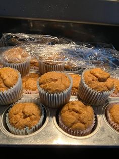 several muffins are sitting in the middle of an oven