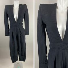 Carmen March Womens Black Plunging V Neck Jumpsuit Size 34 Us 2/4 Linen Blend A Few Stitches Loose At The V Neck, Otherwise Excellent Condition Tagged Size 34 But Please See Measurements To Ensure A Proper Fit. Measured Flat Unstretched. Double The Measurements For Complete Circumference. Armpit To Armpit 20 " Waist 13" Hips 18 Inseam 24.5" Back Across Shoulders 16" Please See Photos. Ask Any Questions Before Purchasing. Chic Fitted V-neck Pantsuit, Spring V-neck Pantsuit For Office, Formal Long Sleeve Jumpsuits And Rompers For Spring, Long Sleeve Jumpsuits And Rompers For Summer Formal Events, Chic Long Sleeve Jumpsuits And Rompers For Cocktail, Chic Long Sleeve Jumpsuits For Cocktail, Fitted V-neck Pantsuit For Workwear, Summer V-neck Pantsuit For Office, Fitted Black V-neck Pantsuit