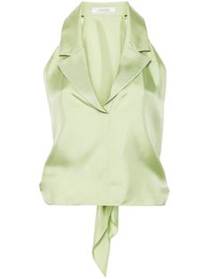 apple green silk twill weave floral-lace detailing notched lapels sleeveless cropped tie-fastening straps straight hem unlined Elegant Green Vest Top, Silk Vest, Elegant Aesthetic, 20s Fashion, City Dress, Twill Weave, Outerwear Vest, Silk Pants, Summer Beach Wear