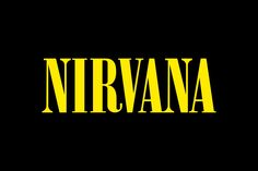 the word nirvana on a black background with yellow letters that spell out nirvana in bold font