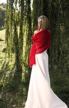 The crimson red shawl knit from soft mohair. Soft lace mohair scarf excellent cooler day like wedding cover up, evening shawl can be a gift for the bridesmaid, or gift for the bride, girlfriend, mom Red Shawl, Mohair Scarf, Evening Shawls, Mohair Knit, Knit Shawl, Mother In Law Gifts, Crimson Red, Scarf Tying, Knitted Shawls