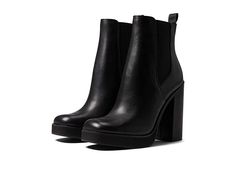 Steve Madden Triple Bootie - Women's Boots : Black Leather : Look bold and sophisticated wearing the Steve Madden Triple Bootie! Leather and textile upper. Textile and synthetic lining. Synthetic insole. Stitched welt and square toe. Pull tab for ease of getting on and off. Elasticated side inserts. Chunky heel and EVA platform. Synthetic outsole. Imported. Measurements: Heel Height: 4 1 2 in Weight: 1 lb 5 oz Shaft: 7 in Platform Height: 3 4 in Product measurements were taken using size 8.5, wi Unsleeping City, Steve Madden Boots Ankle, Madden Boots, Steve Madden Boots, Black Heel Boots, Cute Boots, Photo Vintage, Black Boots Women, Madden Girl