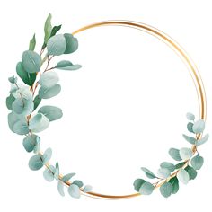 a gold circle frame with eucalyptus leaves