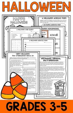 halloween worksheets for 3rd grade and 5th grade with an orange candy corn theme