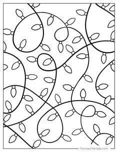 an abstract coloring page with leaves and circles in black and white, for adults to color