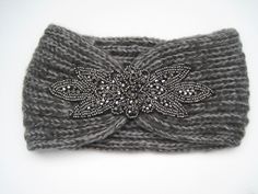 Grey Beaded Knit Ear Warmer Headband Head Wrap with Beautiful Beaded Appliqué Winter Hats Winter Accessories Headbands by theraggedyrose on Etsy Head Warmers, Knit Gifts, Knit Ear Warmer, Headband Knit, Knifty Knitter, Warm Headbands, Hats Winter, Head Wrap Headband, Knitted Headband