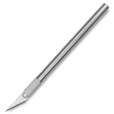 a silver pen with a metal tip on a white background