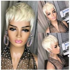 Blond Pixie, Blond Wig, Pixie Cut Short, Human Hair Wigs With Bangs, Hair Blond, Pixie Cut Wig, Short Straight Hair, How To Style Bangs, Hair Setting