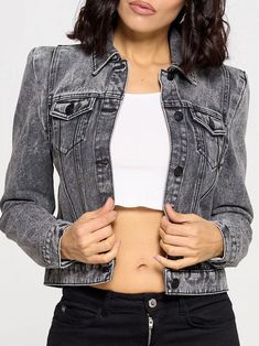 Nothing says "I was born sassy" like this puff-sleeve denim jacket! You'll look fly and fierce with its ash-wash black denim fabric and classic jean jacket style. How sassy! Color: Black Denim (Ash Wash) Fabric: 100% Cotton Includes x1 Jacket Size S-M-L, Regular Sizing. *Fits small, it is recommended to size-up. Spring Washed Black Denim Jacket, Spring Distressed Washed Black Denim Jacket, Spring Washed Black Distressed Denim Jacket, Trendy Washed Black Cotton Denim Jacket, Fitted Washed Black Denim Jacket, Trendy Acid Wash Denim Jacket For Fall, Fitted Washed Black Long Sleeve Denim Jacket, Spring Black Washed Denim Jacket, Fitted Washed Black Denim Jacket For Winter