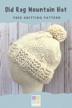 the old rag mountain hat is knitted in white yarn