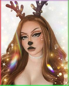 12 Days Of Christmas Makeup Looks, Reindeer Eye Makeup, Crismas Makeup Look, Christmas Makeup Looks Black Women, Gingerbread Makeup Look, Elf Makeup Looks Christmas, Creative Christmas Makeup Ideas, Carnival Makeup Ideas, Christmas Lights Makeup