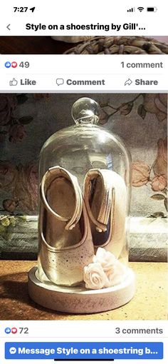 a pair of shoes under a glass clochet