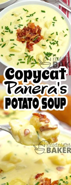 two bowls of potato soup with bacon on top