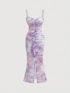 Purple Elegant,Sexy Collar Sleeveless Knitted Fabric Tie Dye Cami Embellished Medium Stretch  Women Clothing Pastel Purple Dress, Purple Dress Casual, Purple Sundress, Fairycore Dress, Latina Fashion Outfits, Quick Outfits, Fairy Fashion, Easy Trendy Outfits, Womens Cami