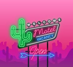 a neon sign with the words welcome to vegas and open