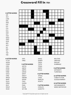 the crossword puzzle is shown in black and white