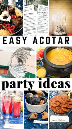 a collage of photos with the words easy acotar party ideas