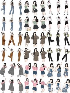 an image of women in different poses and clothes on a white background, all dressed up