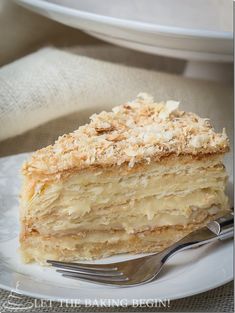 a piece of cake on a plate with a fork