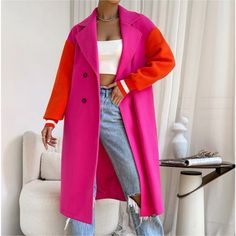 So Cute! Red And Pink Sporty Pea Coat. Great For Walking The Streets Or Looking Cute At A Game. Spring Color Block Long Sleeve Outerwear, Pink Long Sleeve Outerwear With Contrast Color, Spring Color Block Outerwear For Work, Spring Workwear Color Block Outerwear, Color Block Outerwear For Spring Workwear, Red Outerwear With Contrast Color For Fall, Red Fall Outerwear With Contrast Color, Spring Long Sleeve Outerwear With Color Matching, Spring Outerwear With Color Matching And Long Sleeves