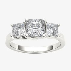 three stone princess cut diamond engagement ring in 18k white gold with 0 50 carat total weight