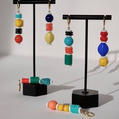 "Each earring in the pair is unique, and no two are the same ~ I will mix-and-match a colorful combination for you! Curated with vintage acrylic beads that I collected over the years from an old jewelry warehouse in NYC. The decades-old beads are stacked into little totems, showing off their colorful shapes. (Other styles with vintage beads available) ► DETAILS: Dimensions: Beads drop about 1.75\" below ear Materials: Brass components, vintage acrylic beads Packaging: Arrives in a cute box for s Upcycle Earrings, Beads Packaging, Wood Jewelry Diy, Bubble House, Earring Styles, Brass Components, Earrings Colorful, Earring Ideas, Diy Wire Jewelry