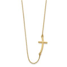 14k Yellow Gold Polished Finish Large Size Sideways Curved Cross Design Pendant in a 19-Inch Cable Chain Necklace Set Cross Chain Necklace, Jade Charm, Italian Horn, Cable Chain Necklace, Cross Chain, Locket Charms, Cross Design, Cross Designs, Gold Polish