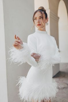 Bridal Event Outfit, Pearl Collar, Soft Tulle, Feather Dress, Reception Dress, Little White Dresses