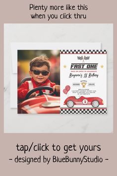 a birthday card with a photo of a boy in a car