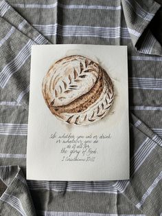 a card with some bread on it