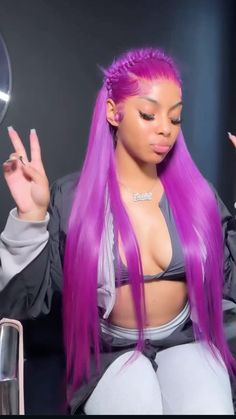 Long Frontal Hairstyles, Lavender Wig Black Women, Purple Wig Styles, Birthday Hairstyles Color, Colored Sew Ins Black Women, Side Part Colored Wig, Color Wig Hairstyles For Black Women, Colored Wigs On Light Skin Women, Purple Hairstyles For Black Women