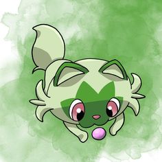 a green and white cartoon character with big eyes