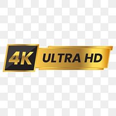 the 4k ultra hd logo is gold and black, with an arrow pointing to it