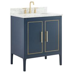 a bathroom vanity with marble top and gold accents