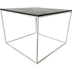 a black and white square table with metal frame on the top, against a white background