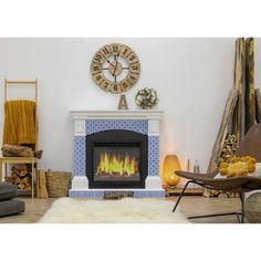 a living room filled with furniture and a fire place in the middle of the room