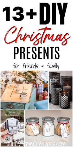 "13+ DIY Christmas Presents for friends and family" on top with a collage of DIY gifts below. Best Christmas Gifts For Boyfriend Ideas, Diy Gift For Couple, Cute Christmas Ideas For Girlfriend, Sons Girlfriend Gifts Christmas, Diy Christmas Gift Ideas For Boyfriend, Crafty Gifts For Girlfriend, Diy Christmas Gift For Girlfriend, Gifts For Girlfriends Friends