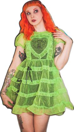 Green Gothic Dress For Halloween, Gothic Green Dress For Costume Party, Green Gothic Dress For Costume Party, Green Summer Costume Dress, Fairycore Green Dress For Costume Party, Green Halloween Costume Party Dress, Organza Dress, Neon Green, Mother’s Day