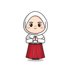 a cartoon character with a white head wearing a red skirt and holding her hands together