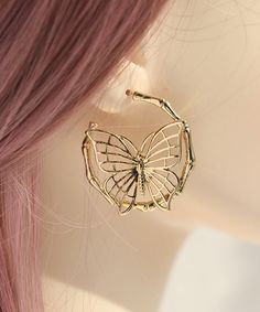 Fashion Gold Sterling Silver Overgild Butterfly Hollow Out Hoop EarringsMade of fine Sterling Silver Overgild Butterfly Hollow Out.Measurement: 3.7cm/1.443" * 4cm/1.56". Matches easily with daily hairstyle, dresses Shirts Embroidery Butterfly, Crystal Embroidery, Daily Hairstyles, Butterfly Decorations, Monarch Butterfly, Butterfly Earrings, Men's Beauty, Gold Fashion, Vintage Gold