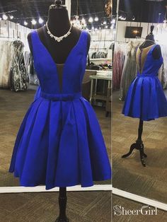 A-line V-neck Royal Blue Cheap Homecoming Dresses APD2777-SheerGirl Simple Homecoming Dresses, Cute V, Royal Blue Shorts, Dress For, Cheap Homecoming Dresses, Easy A, Dress Homecoming, Mini 8, Dress Chiffon