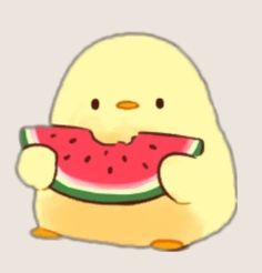 a cartoon character holding a piece of watermelon