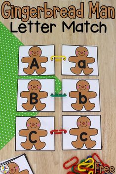 the gingerbread man letter match is shown with matching letters and numbers to make it easier for