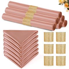 pink and gold napkins with golden sequins on the edges, set of 10