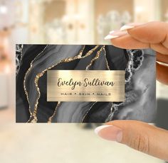 Black Gold Agate Business Card Luxury Business Card Design Creative, Logo Colours, Hair Salon Business, Gold Business Card, Stylist Business Cards