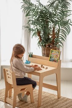 The Listing consists 2 items: one Wooden Table with Bookshelf ＋ one Wooden chair + Personalization (optional) The height of this Table and Chair Set is just right for toddlers and preschool-aged children. It is the perfect size for kids to eat, read books, color, do arts and crafts, play board games and just have fun. The ideal solution for kids' playrooms, nursery rooms, or in the living room The design is based on the basic principles of Montessori pedagogy for developing the child's independe Montessori Pedagogy, Toddler Play Table, Montessori Table And Chair, Baby Bookshelf, Game Table And Chairs, Montessori Table, Kids Playrooms, Kids Desks, Montessori Playroom